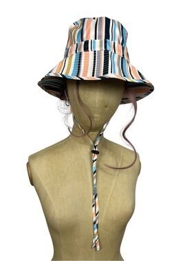 Gogo Bucket Rain Hat Stripe NWT Sporty Beach Water Repellant Outdoor Hike Sun